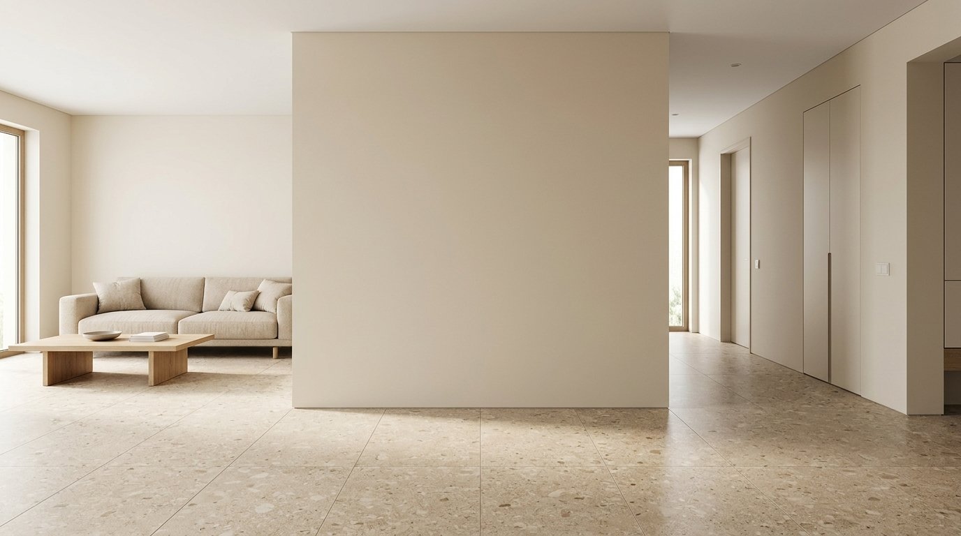Sol carrelé salon et couloir, showroom Assam Céramique Tazmalt